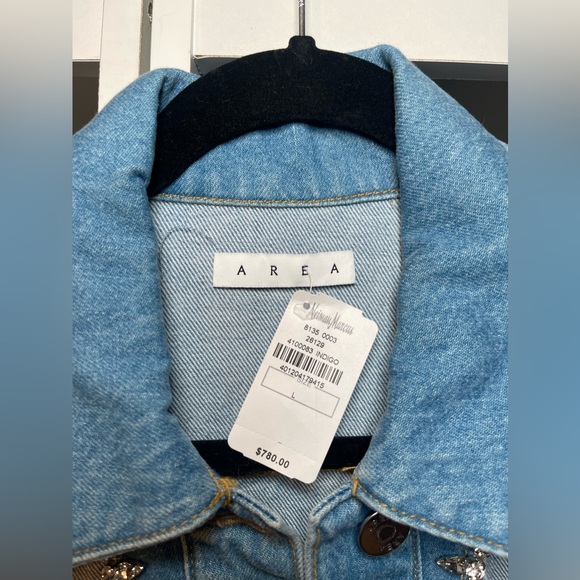 AREA NWT Crystal Heart Denim Jacket Size Large - Picture 9 of 10